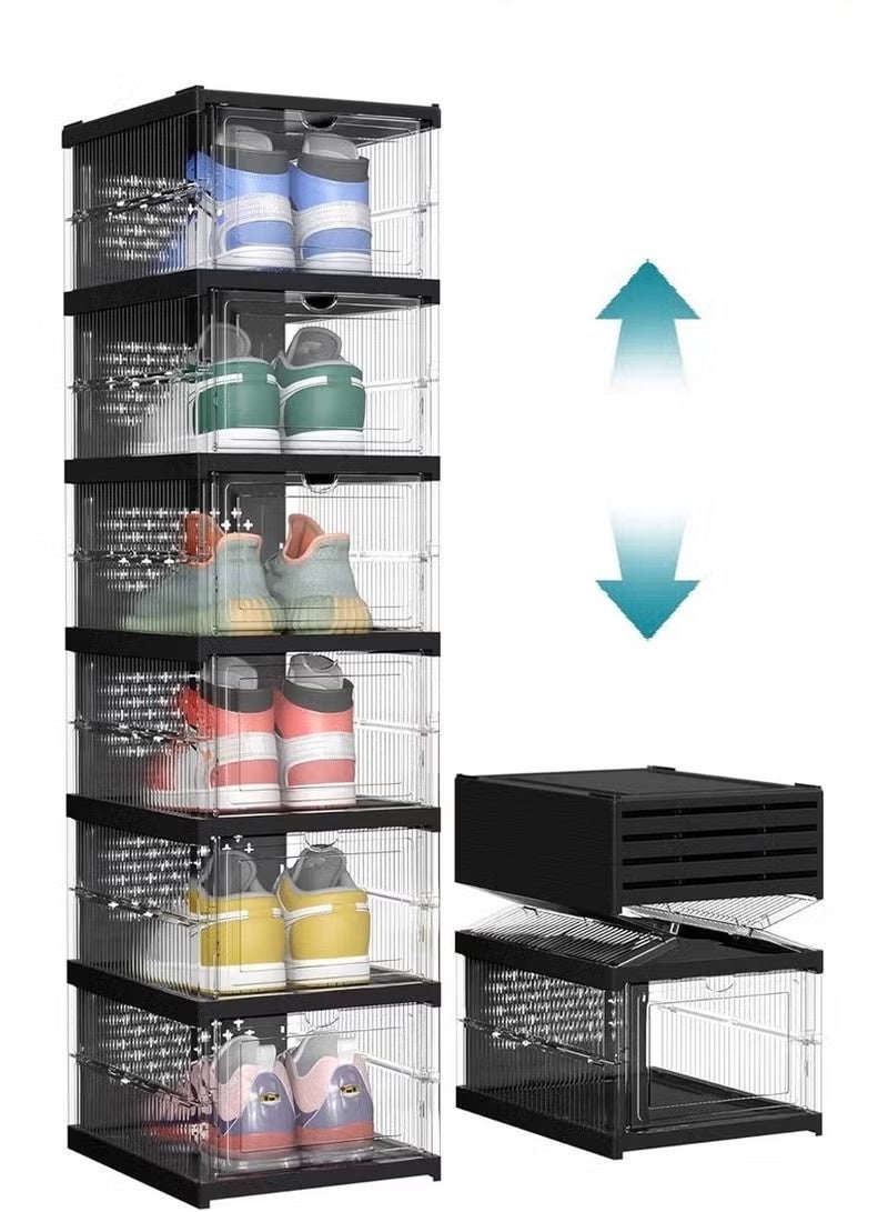 BaytEasy 6-Tier Shoe Storage Organizer- Transparent Black, Installation-Free Foldable Shoe Rack, Stackable Portable Shoe Box Set - Image 2